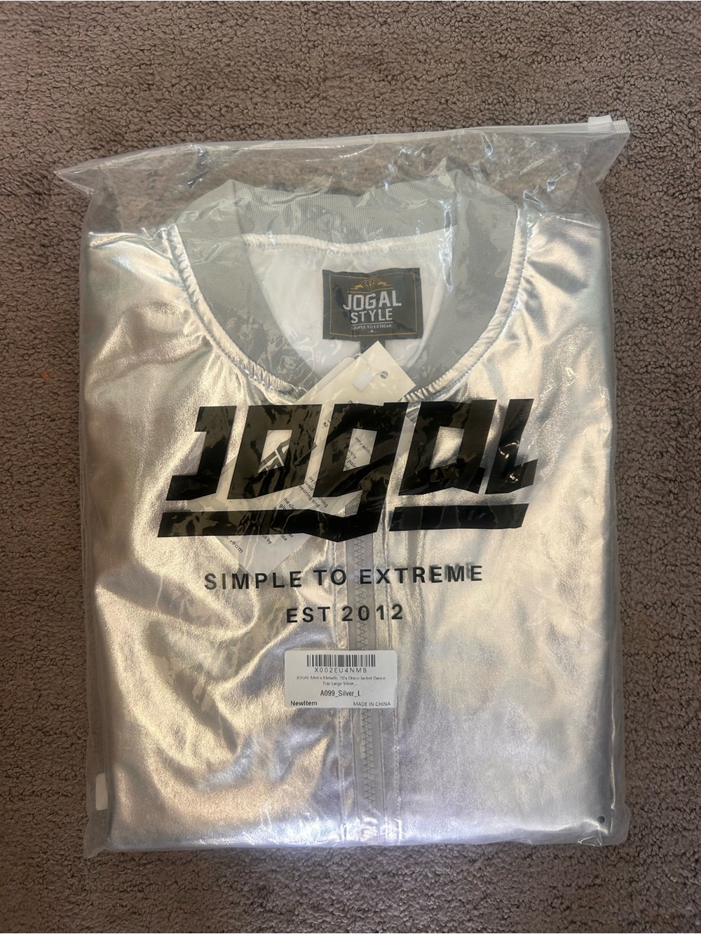 JOGAL Men's Metallic Silver Jacket 70's Disco Costume | Large NWT - Picture 6 of 9